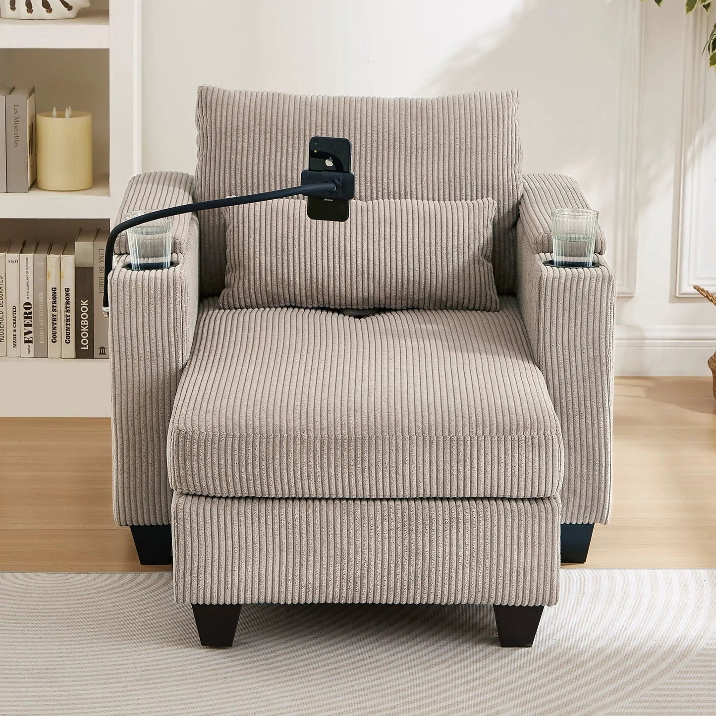 Convertible Chaise Lounge Chair With USB Ports