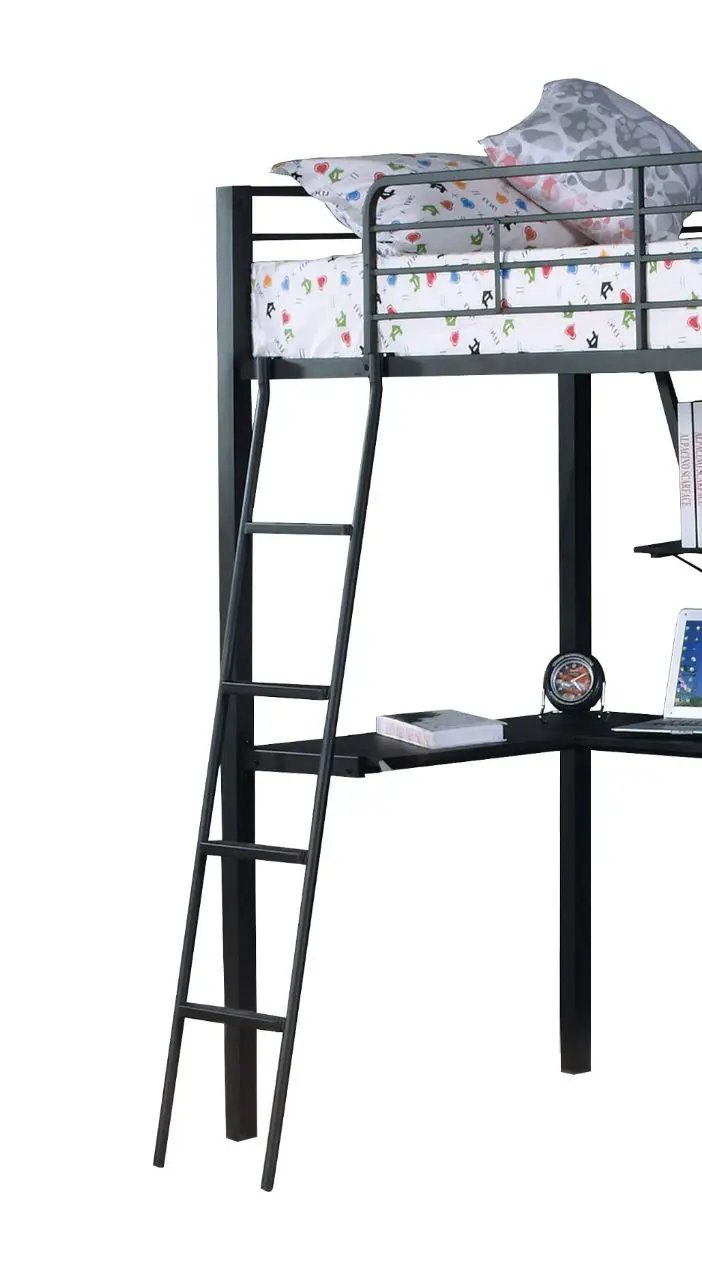 Senon Twin Loft Bed with Desk Black Silver
