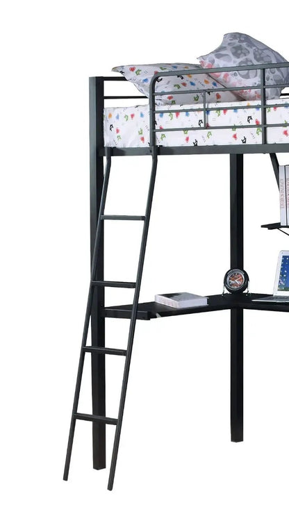 Senon Twin Loft Bed with Desk Black Silver