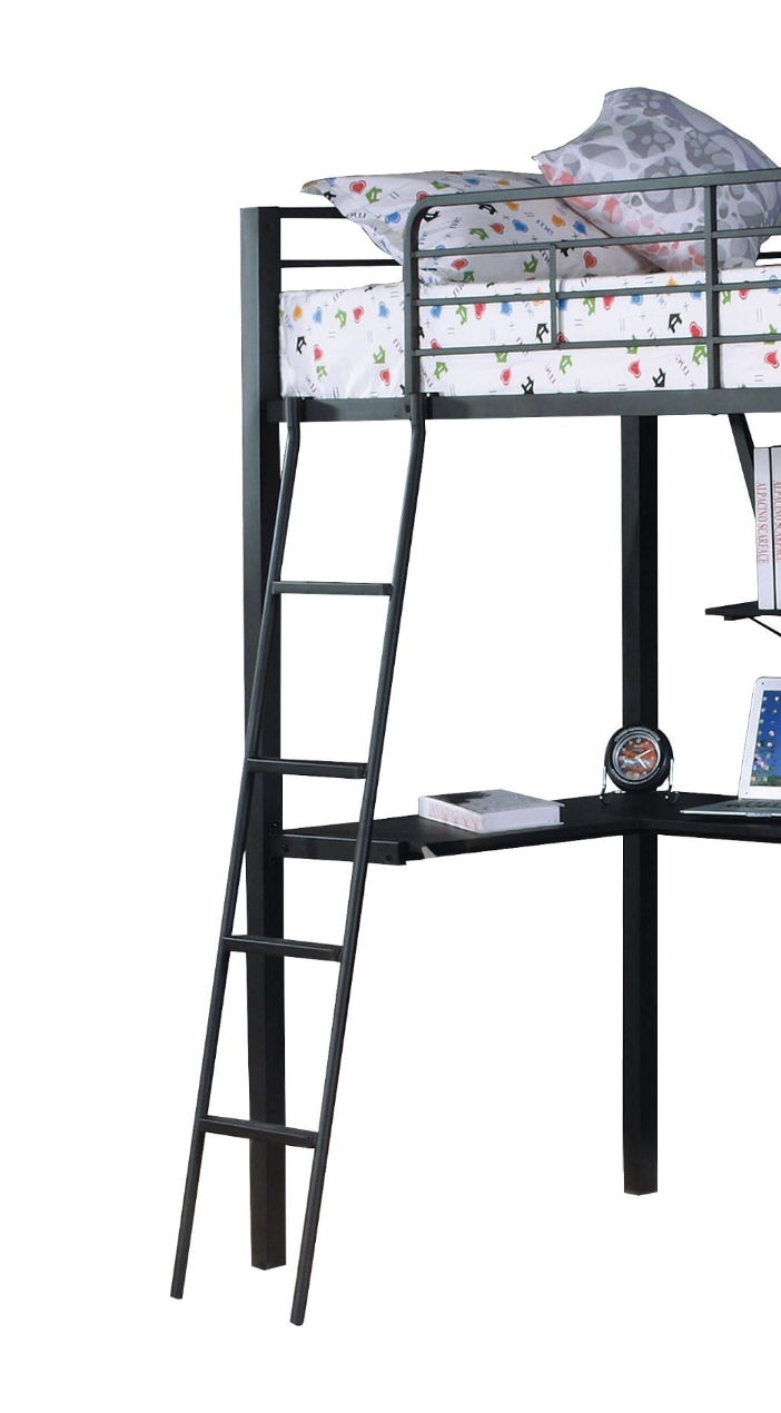 Senon Twin Loft Bed With Desk by HouseOfZazla, black metal frame with silver desk area on Tampa Home & Garden Store