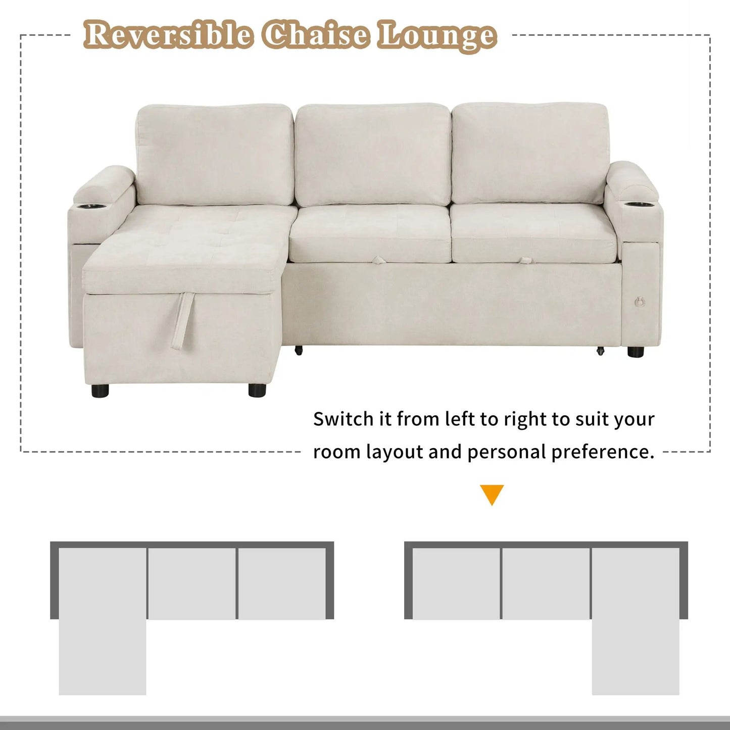 Convertible L Shaped Sofa With Storage and USB