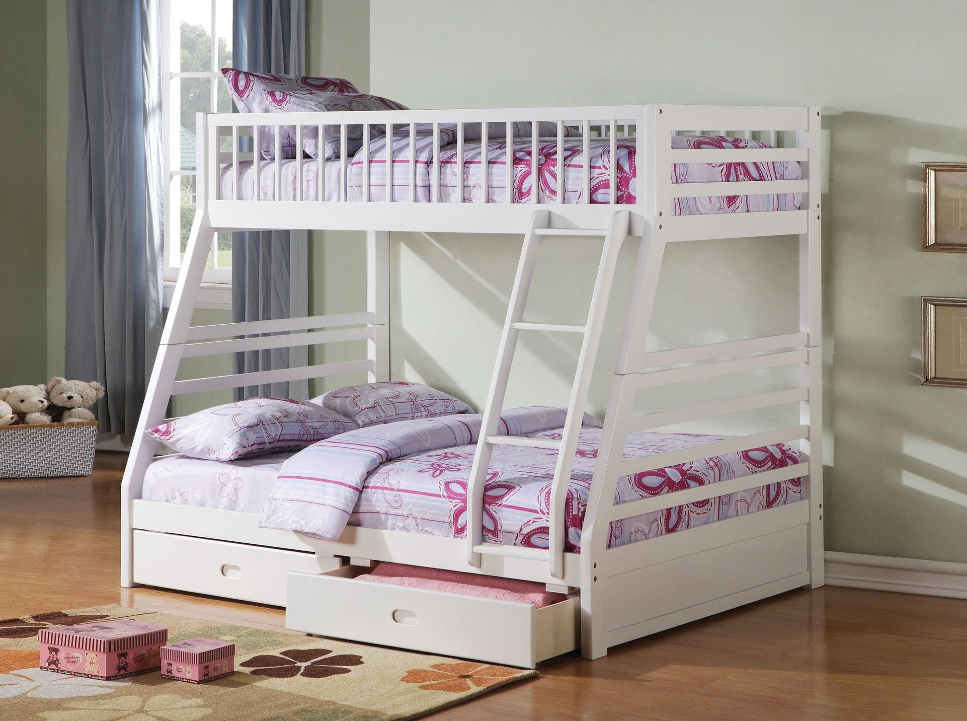Jason Bunk Bed With Storage white bunk bed by HouseOfZazla with built-in drawers and ladder on Tampa Home & Garden Store