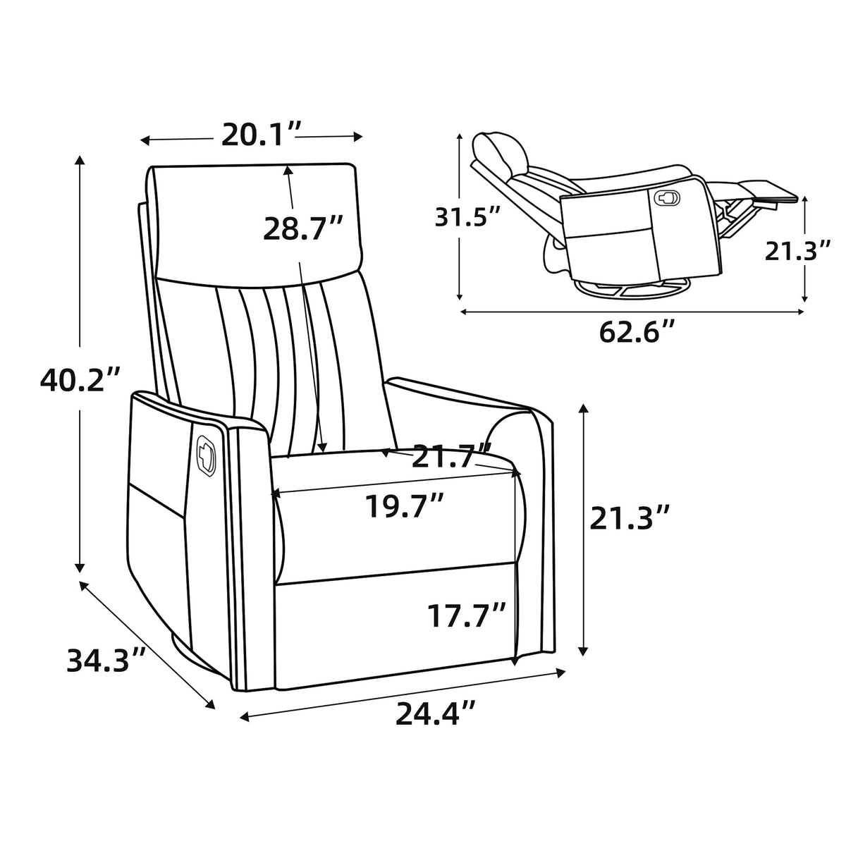Comfortmax Swivel and Rocking Recliner by HouseOfZazla with 62.6 in length on Tampa Home & Garden Store