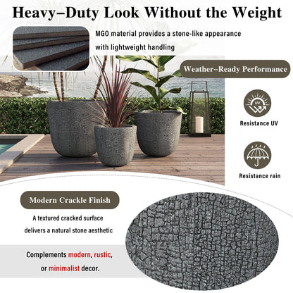 U_STYLE MGO Planter Set of 3 with textured gray stone finish by HouseOfZazla on Tampa Home & Garden Store