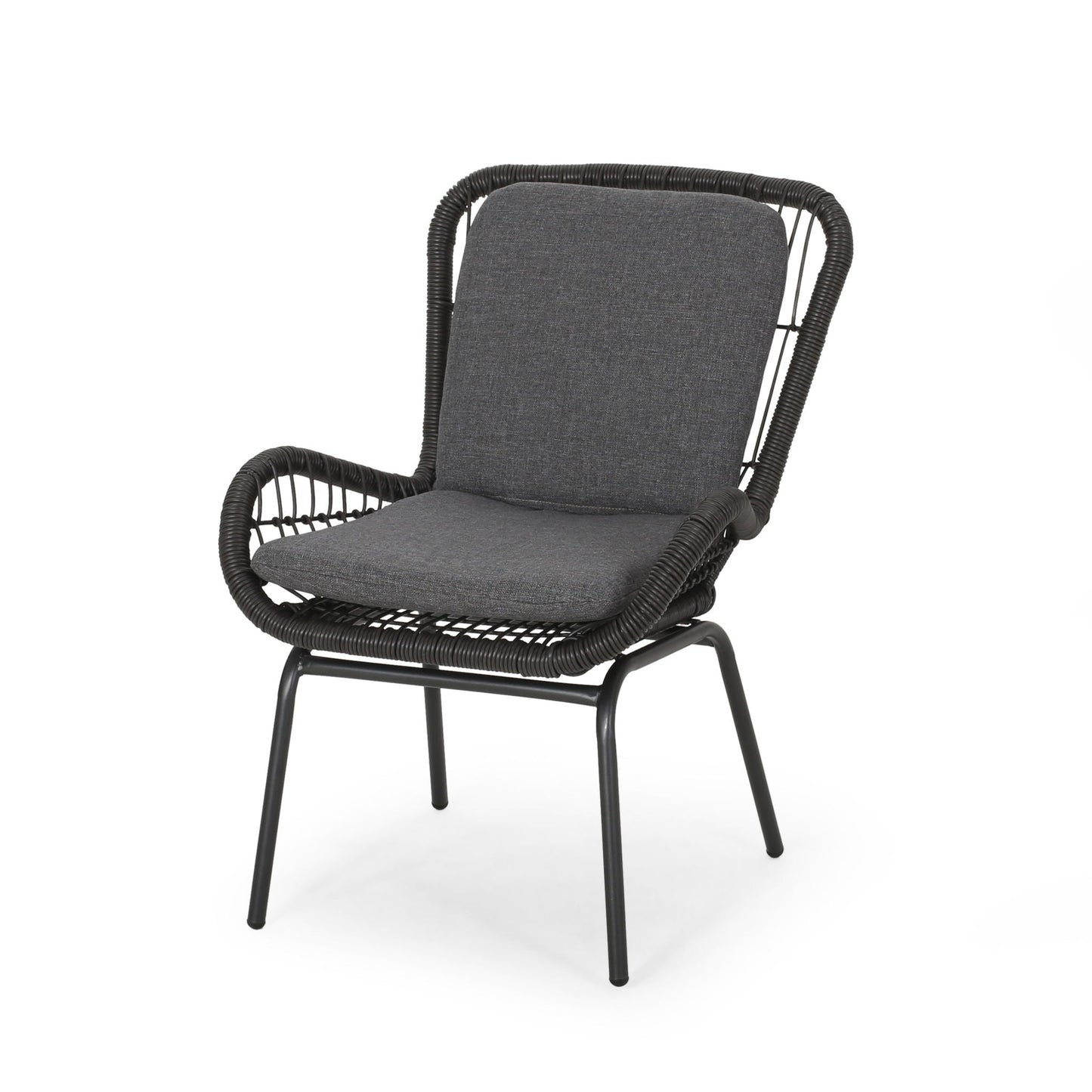 Outdoor wicker club chair set by HouseOfZazla with dark gray cushions, 2 chairs on Tampa Home & Garden Store