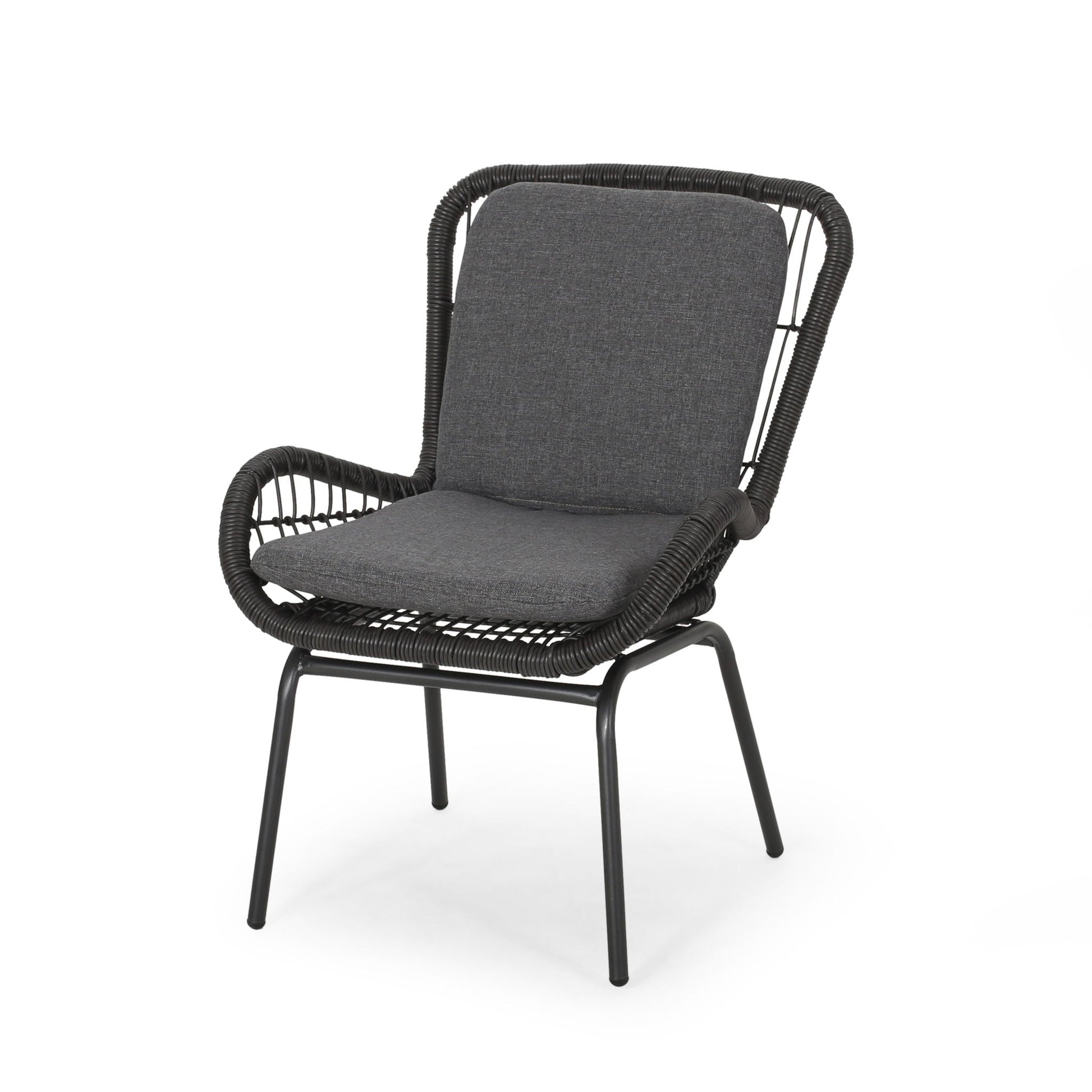 Outdoor wicker club chair set by HouseOfZazla with dark gray cushions, 2 chairs on Tampa Home & Garden Store