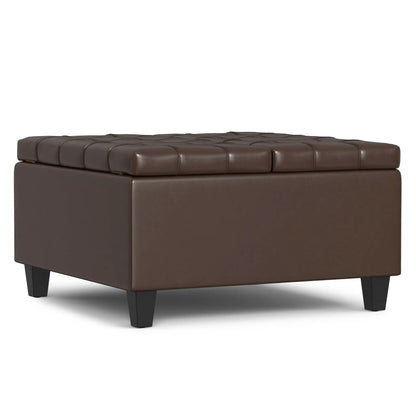 Harrison large coffee table storage ottoman brown leather tufted top Unique Piece Furniture on Tampa Home & Garden Store