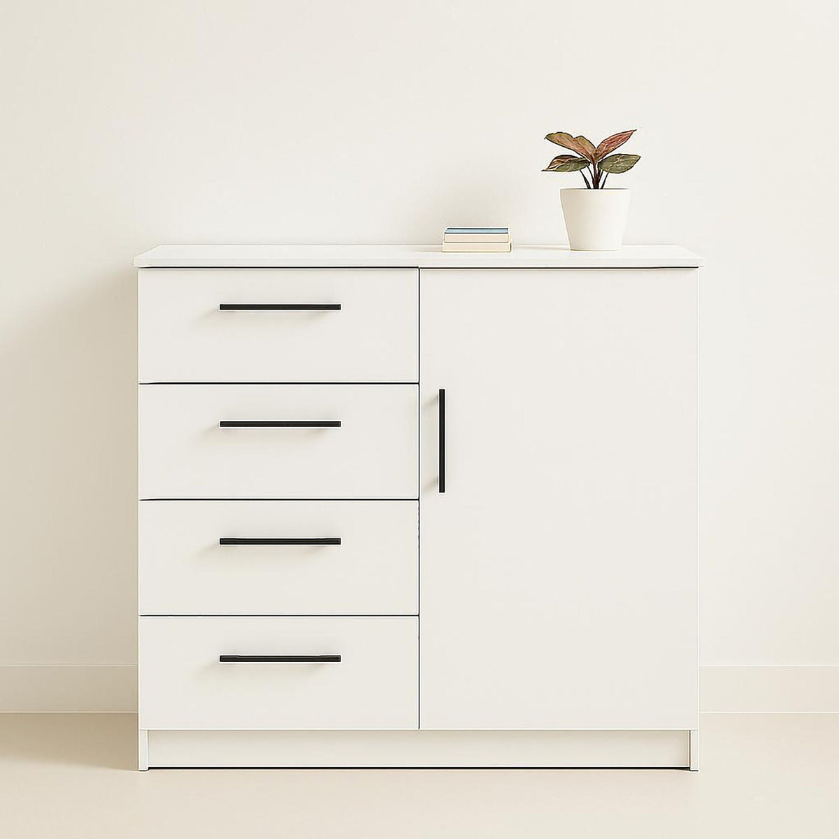 Robin Gentleman’s Chest with Extra Deep Storage white finish by HouseOfZazla plant on top on Tampa Home & Garden Store