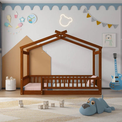 Bed House Bed Frame With Fence canopy bed warm brown wood by Unique Piece Furniture on Tampa Home & Garden Store