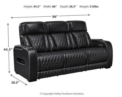 Boyington power reclining sofa with adjustable headrests in black quilted leather Unique Piece on Tampa Home & Garden Store