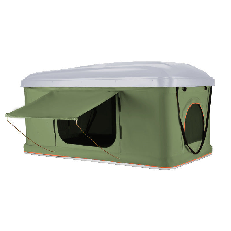 Hard shell roof tent in green canvas with orange trim and side awning by Sell My Stuff on Tampa Home & Garden Store