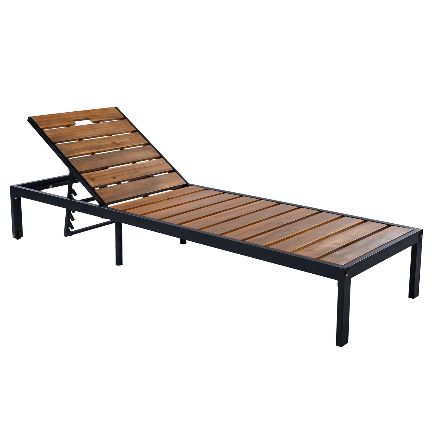 Outdoor chaise sunlounger with adjustable backrest, wood slats, black frame HouseOfZazla on Tampa Home & Garden Store