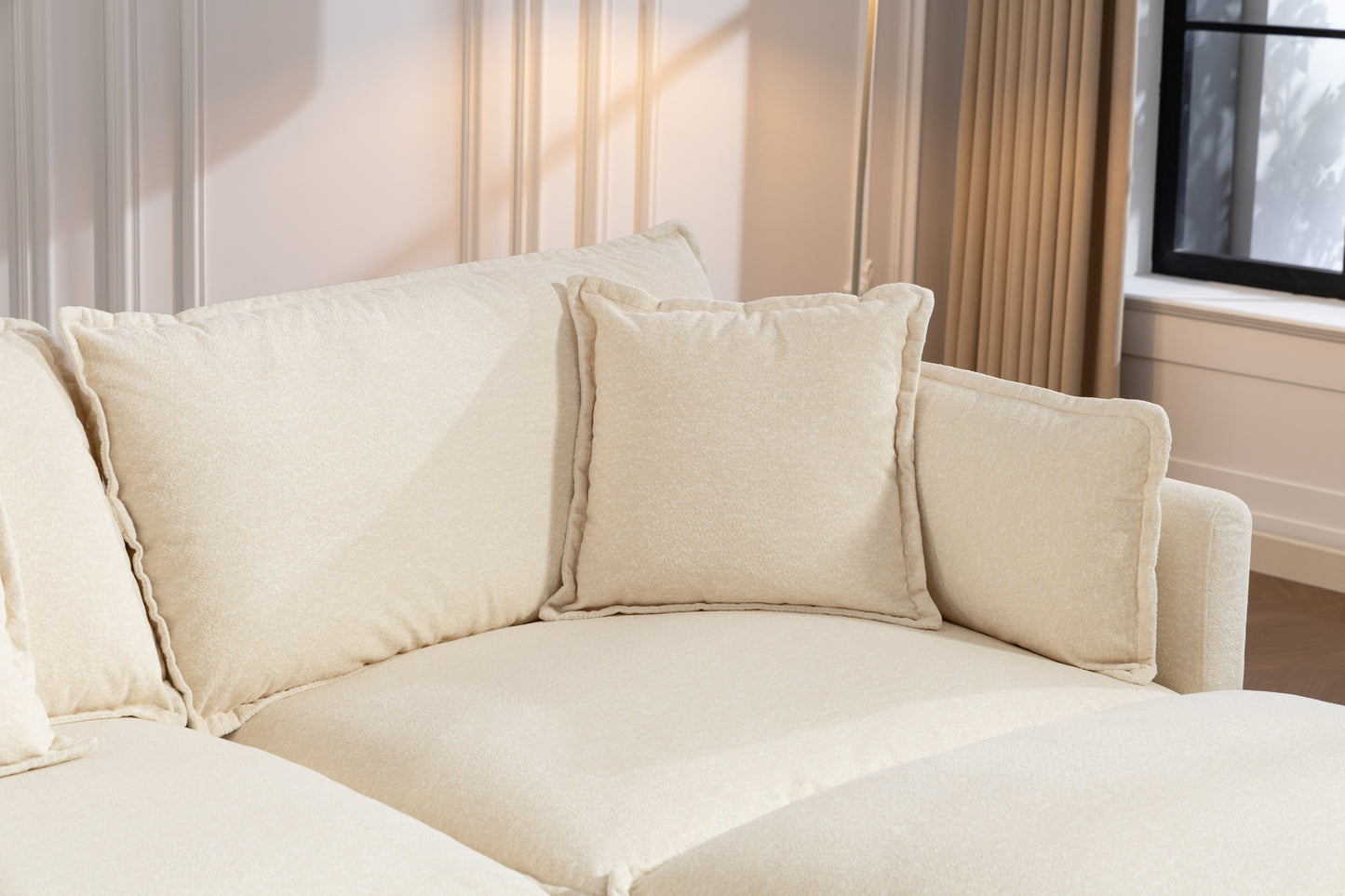HouseOfZazla Modern 4-Seater sectional sofa in beige fabric with plush cushions on Tampa Home & Garden Store
