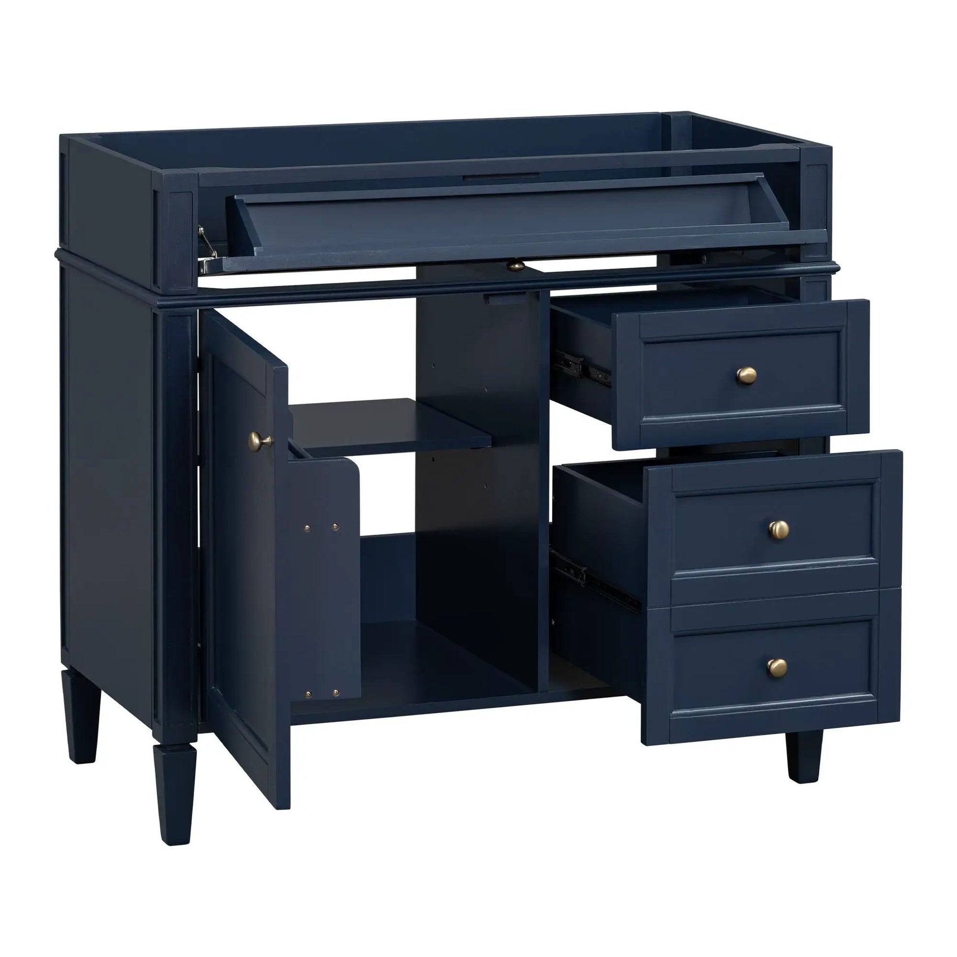 Bathroom vanity base navy blue with 2 drawers and tip-out drawer by Unique Piece Furniture on Tampa Home & Garden Store