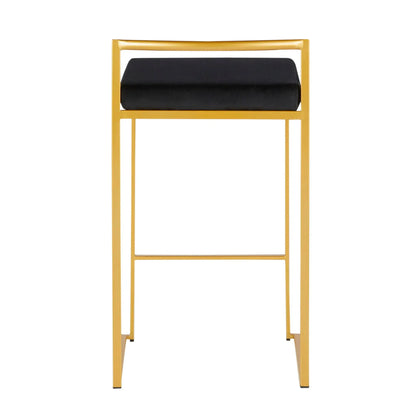 Fuji Contemporary Glam Counter Stool Set of 2 with gold frame and black upholstered seat on Tampa Home & Garden Store