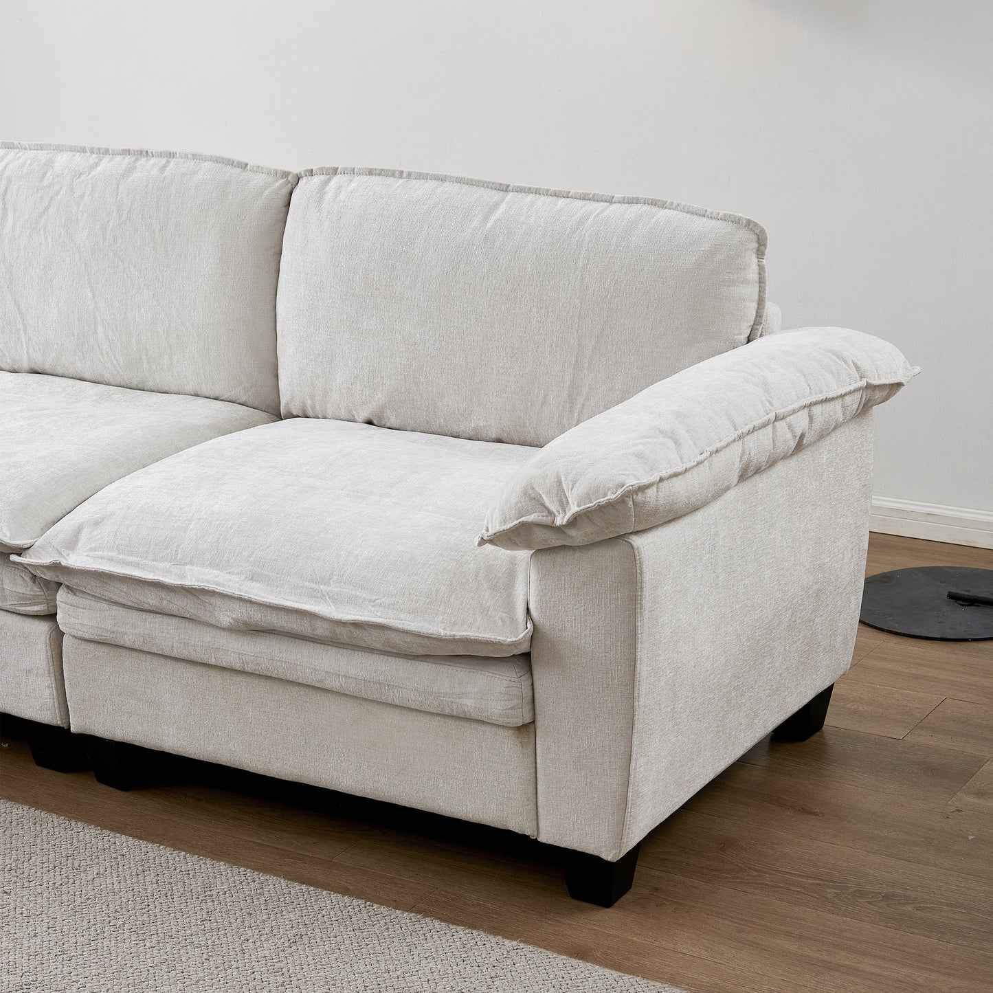 Living room sofa beige chenille with plush cushions, stationary sofa on Tampa Home & Garden Store