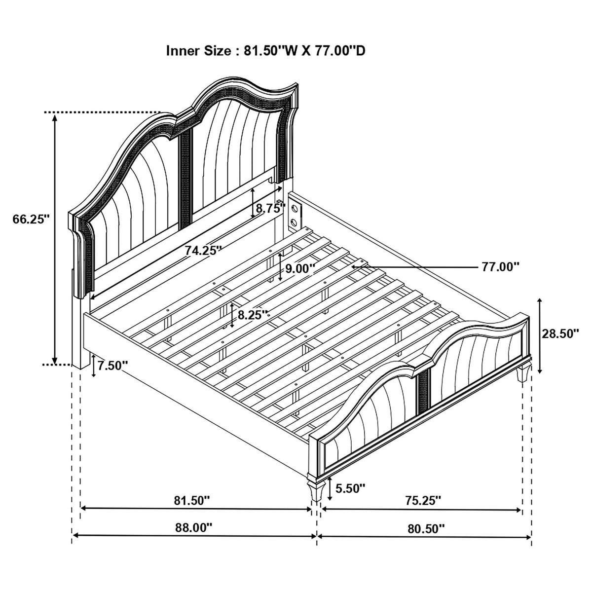 Katerina Platform Bed with LED Light by HouseOfZazla, wood frame with curved headboard on Tampa Home & Garden Store