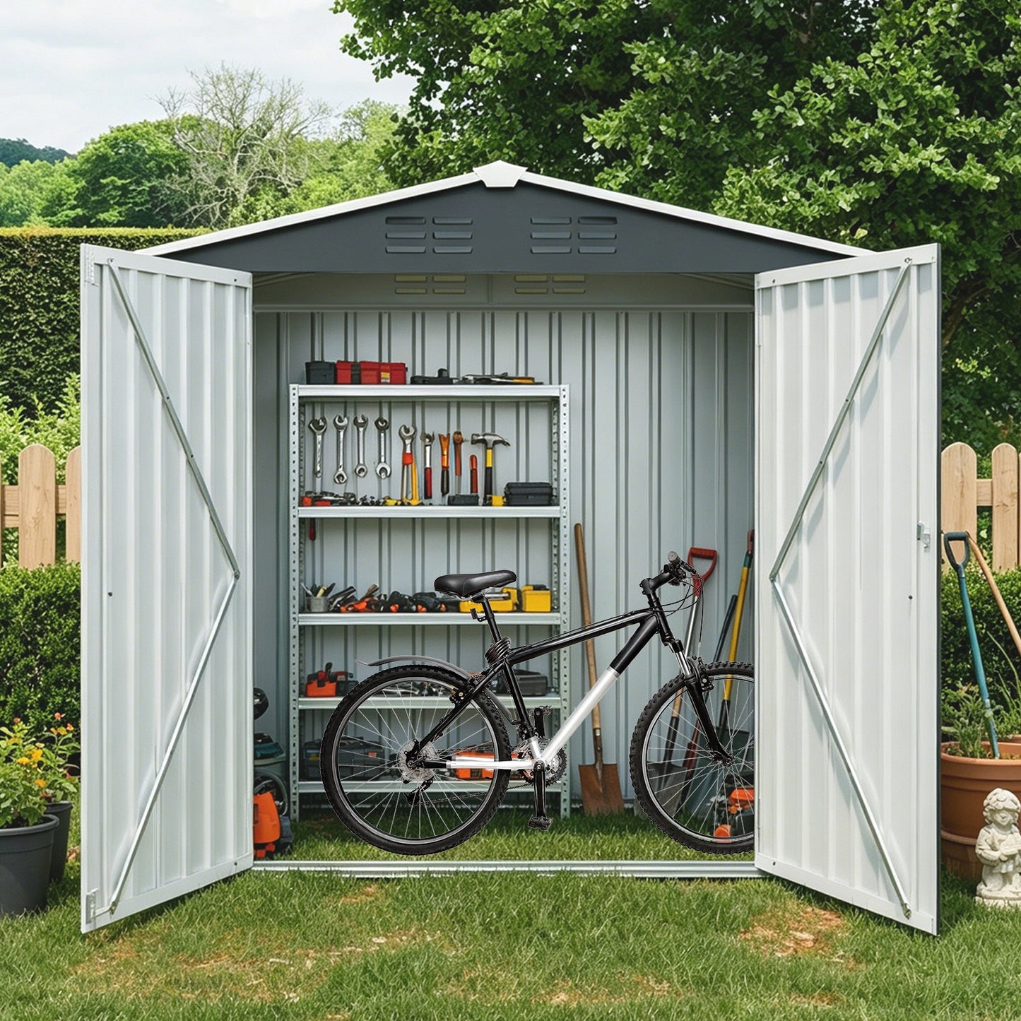 8ft and 4ft Sturdy Metal Outdoor Storage Shed