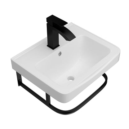 Wall mounted bathroom sink white basin with black matte faucet and overflow HouseOfZazla on Tampa Home & Garden Store
