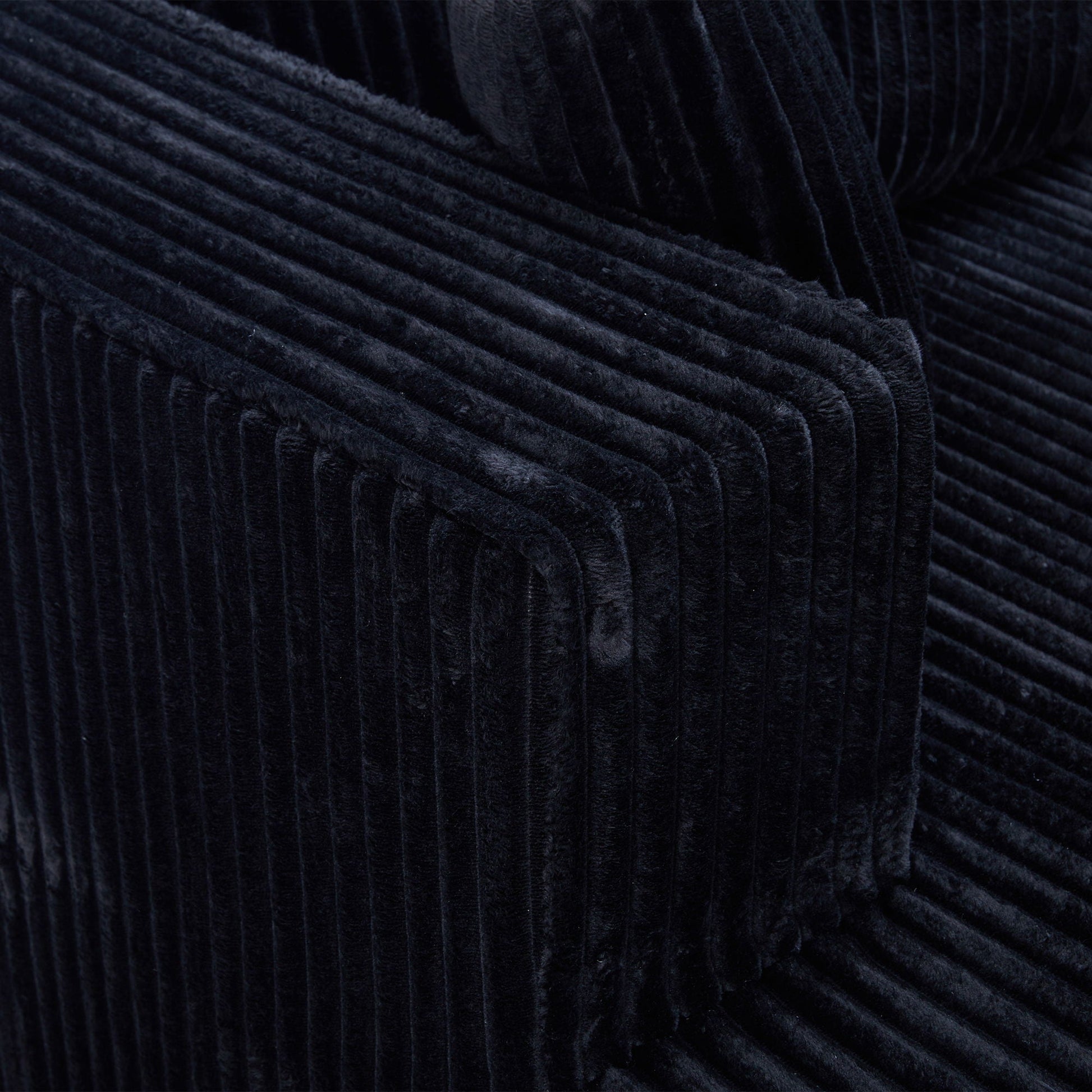 U-Shape modular sectional sofa navy velvet corduroy fabric close-up texture on Tampa Home & Garden Store