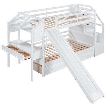 White bunk bed with storage staircase, slide, desk, drawers and shelves by HouseOfZazla on Tampa Home & Garden Store