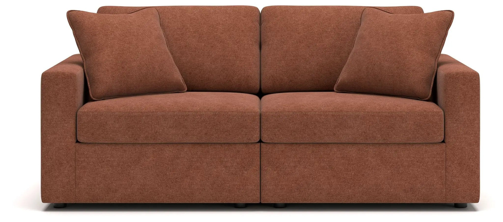 Modmax Spice sectional sofa in rust-orange textured fabric with two pillows on Tampa Home & Garden Store