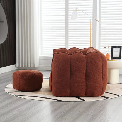 Soft bean bag chair with high resilient foam and ottoman in brown textured fabric 2-piece on Tampa Home & Garden Store