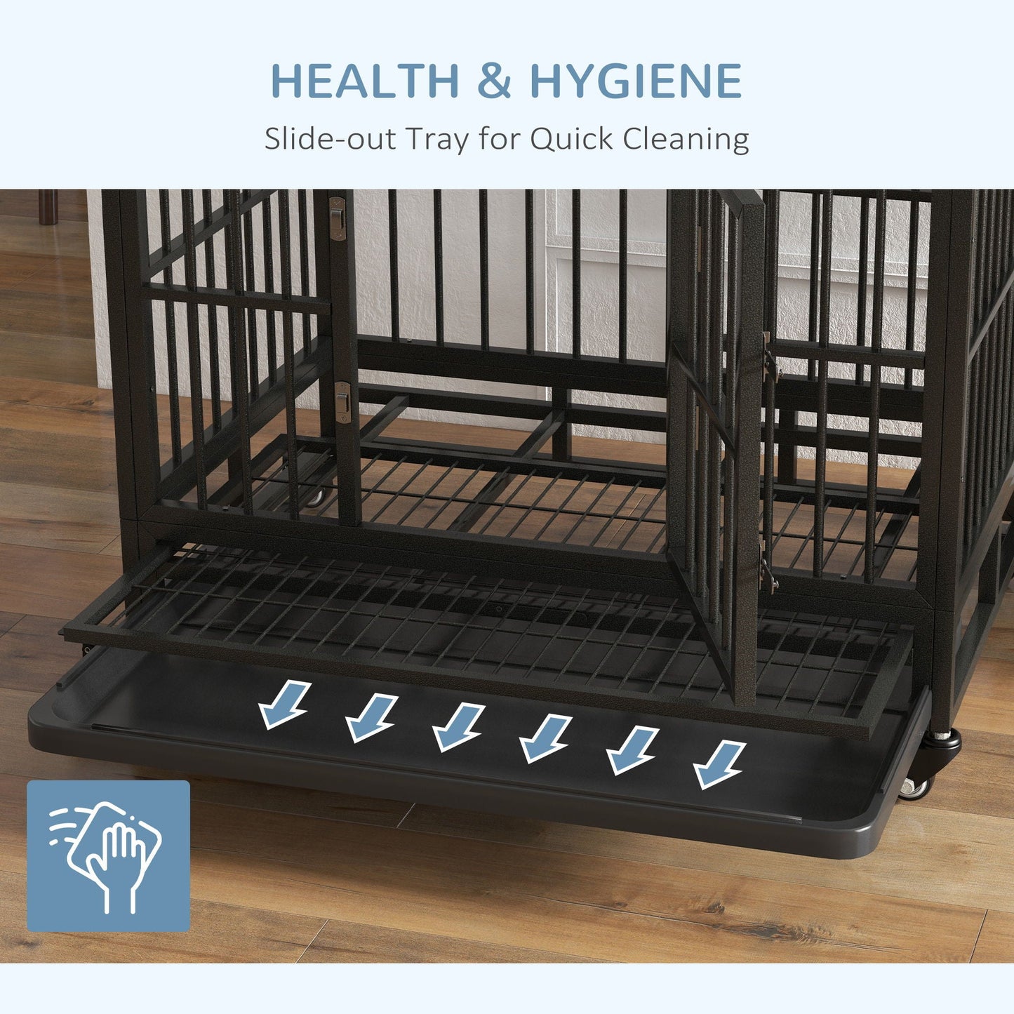 Pawhut 36in heavy-duty metal dog crate with lockable wheels, doors, removable tray gray on Tampa Home & Garden Store