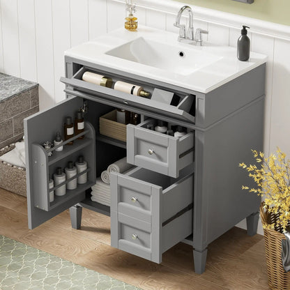Bathroom vanity with top sink in gray, 2 drawers and tip-out by Unique Piece Furniture on Tampa Home & Garden Store