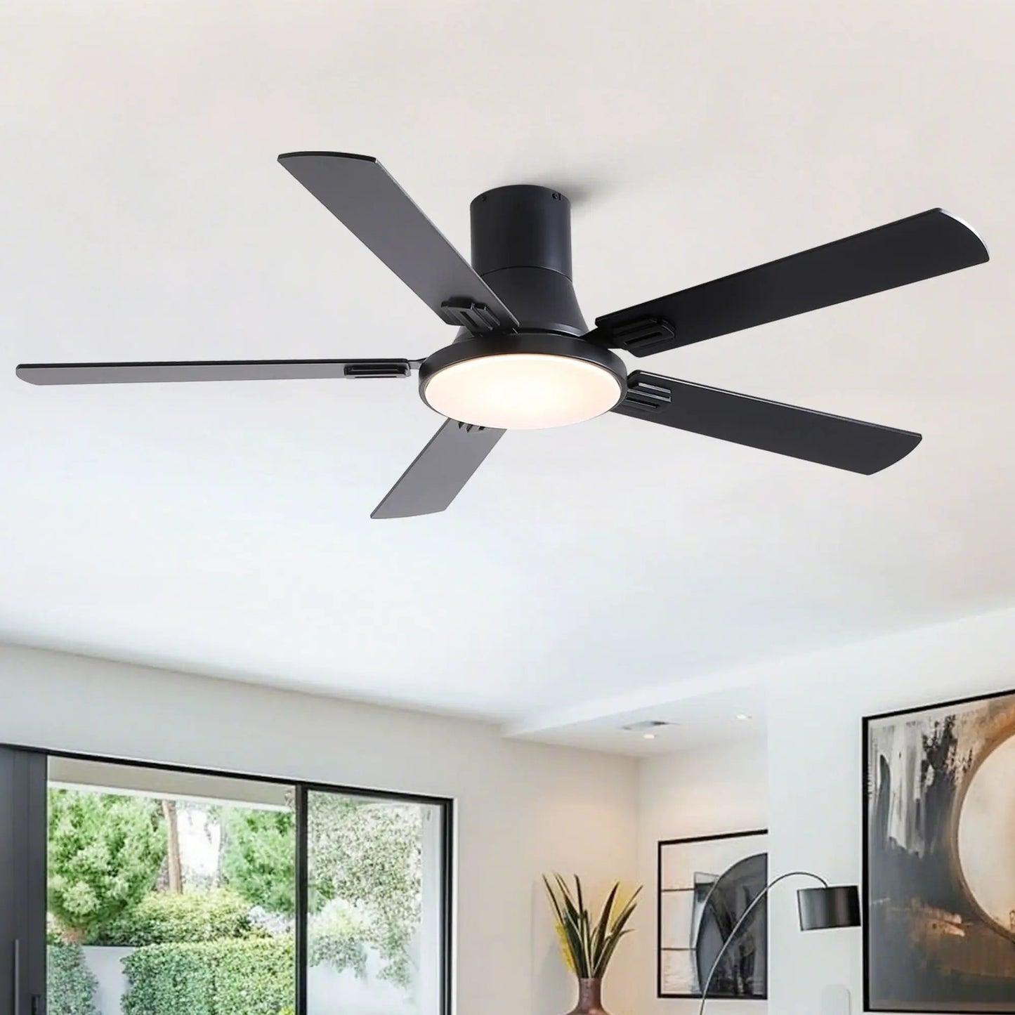 Ceiling fan with five black blades and LED light, remote control Unique Piece Furniture on Tampa Home & Garden Store