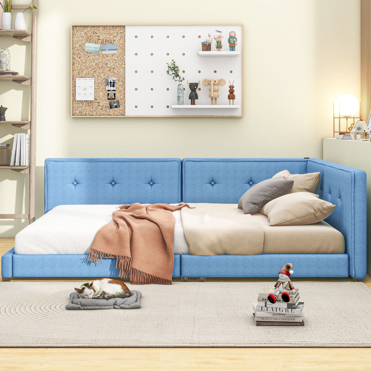 Modern Upholstered Platform Bed with USB ports and LED belt, tufted headboard by HouseOfZazla on Tampa Home & Garden Store
