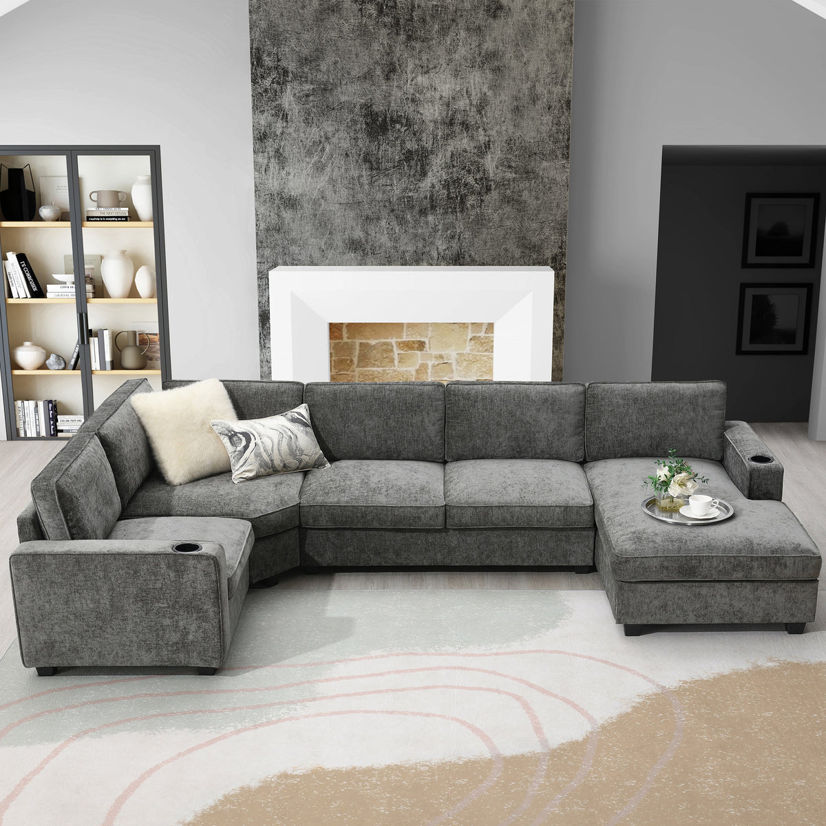 117.5in U-shaped sectional sofa by HouseOfZazla in dark gray fabric with plush cushions on Tampa Home & Garden Store
