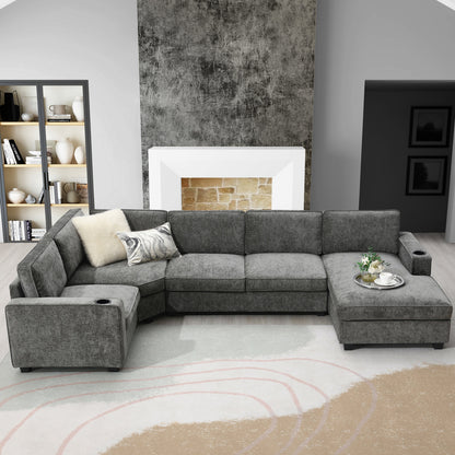 117.5in U-shaped sectional sofa by HouseOfZazla in dark gray fabric with plush cushions on Tampa Home & Garden Store