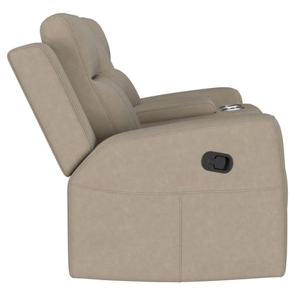 Slater 2-piece reclining sofa set beige upholstery with manual reclining and cup holder on Tampa Home & Garden Store
