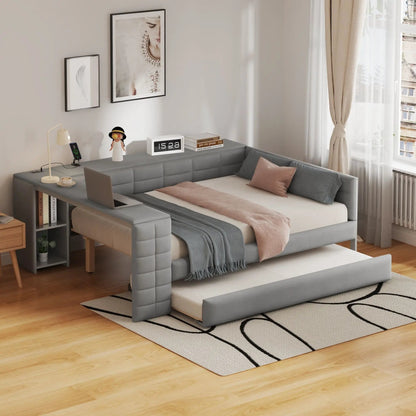 Upholstered Platform Bed with Storage Shelves