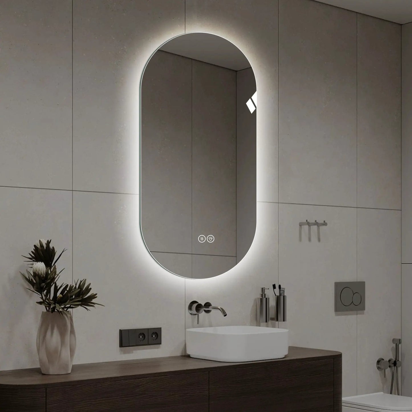 Smart oval wall mirror with LED lighting, touch controls, anti-fog Unique Piece Furniture on Tampa Home & Garden Store