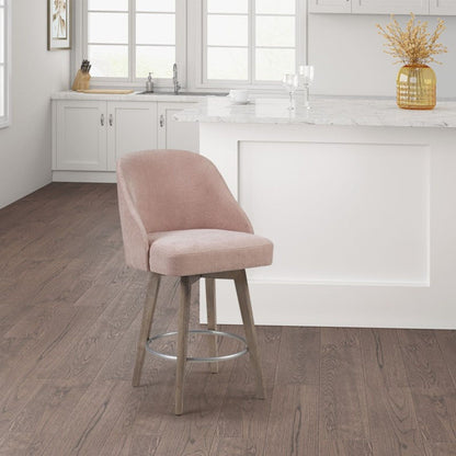 Bar stool swivel pink upholstered seat with solid wood legs, counter height 24-27, HouseOfZazla on Tampa Home & Garden Store