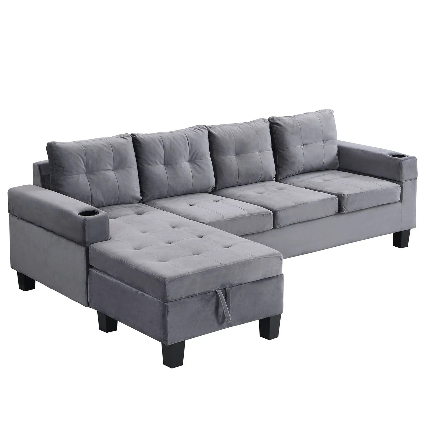 Modern sectional sofa set with L-shaped chaise and storage, gray tufted upholstery on Tampa Home & Garden Store