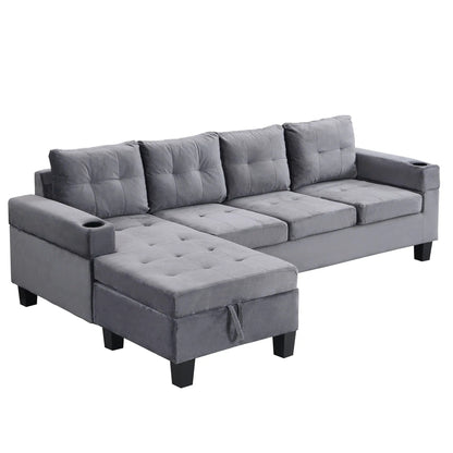 Modern sectional sofa set with L-shaped chaise and storage, gray tufted upholstery on Tampa Home & Garden Store