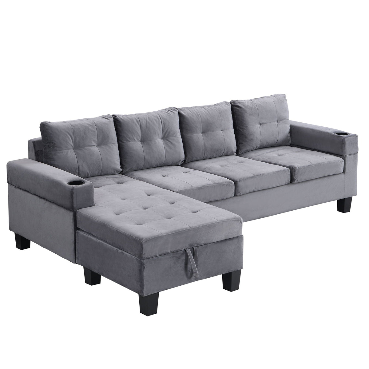 Modern gray sectional sofa set with L-shaped chaise and tufted cushions by HouseOfZazla on Tampa Home & Garden Store