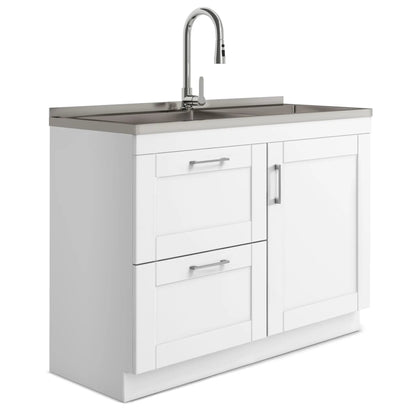 Shaker Laundry Cabinet with Sink and Faucet White