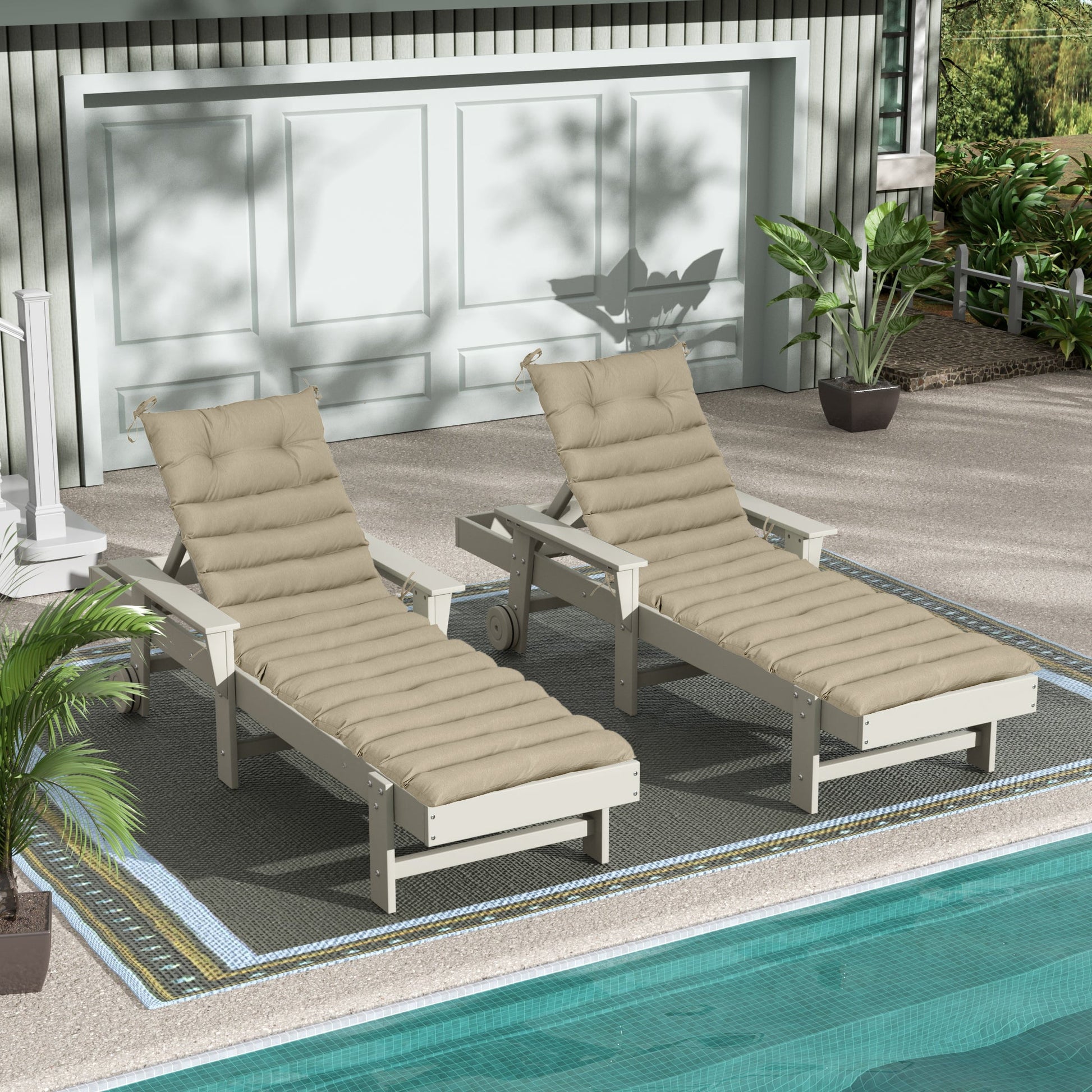 HouseOfZazla outdoor lounge chair cushion replacement set, 2-piece, khaki cushions for patio on Tampa Home & Garden Store