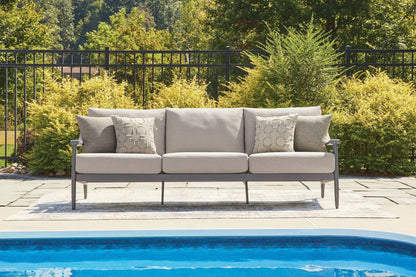 Ocean Beach gray outdoor sofa with cushions, fabric upholstery by Unique Piece Furniture on Tampa Home & Garden Store