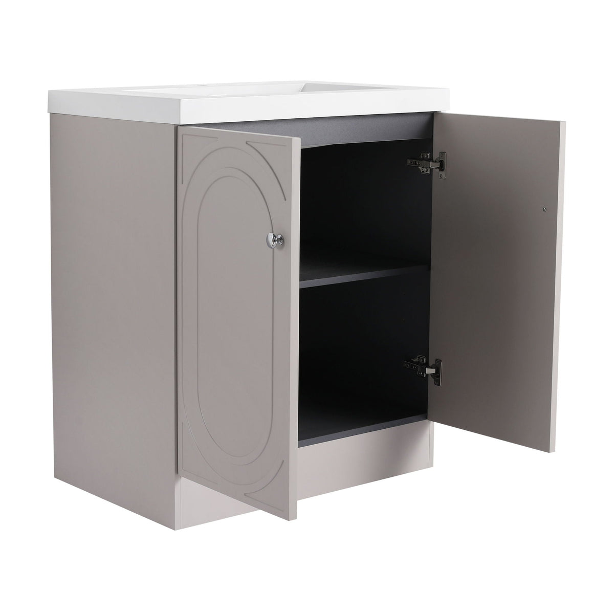 Freestanding bath vanity with resin sink and door, light gray cabinet, HouseOfZazla on Tampa Home & Garden Store