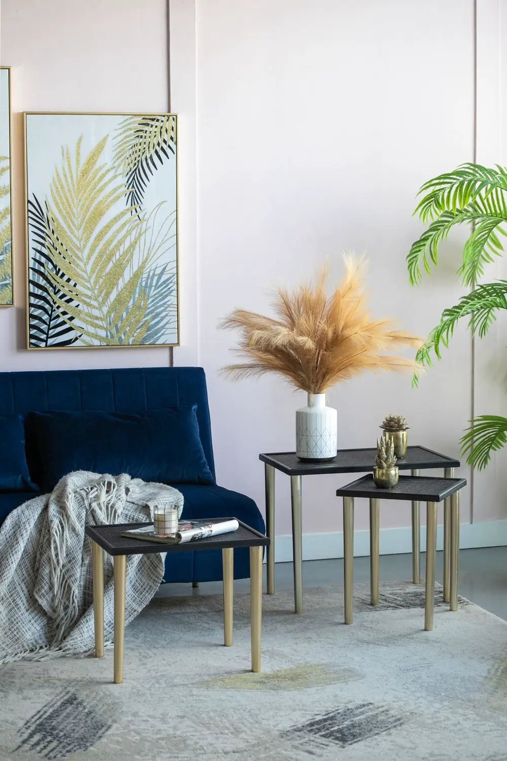 Bohemian Nesting Side Tables Set in Black Gold