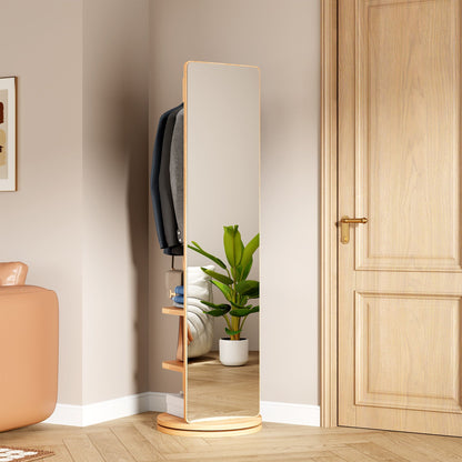 3 In 1 Full-Length Mirror with Rotating Design, light brown wood frame and built-in shelves HouseOfZazla on Tampa Home & Garden Store