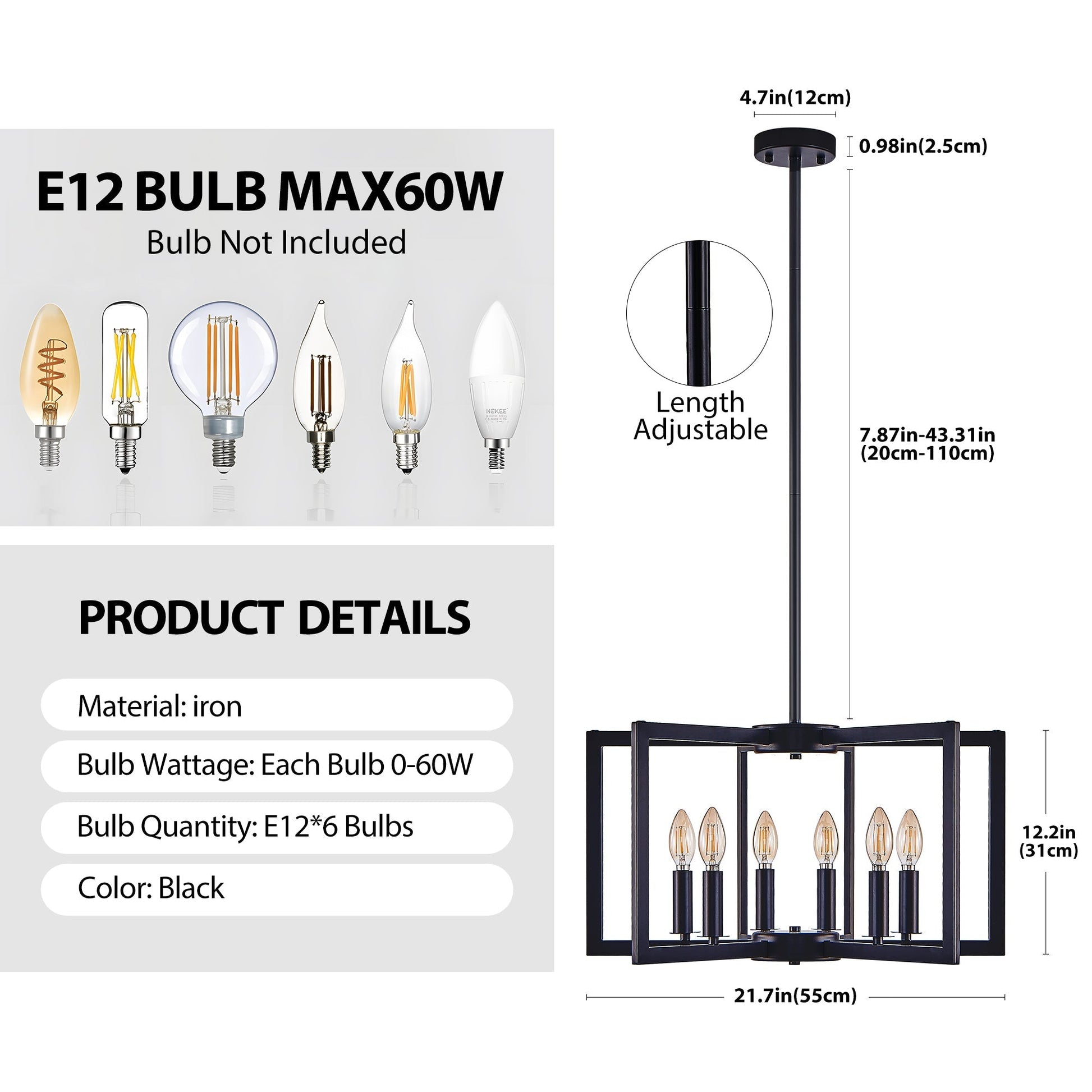 Chandelier 6-light modern black geometric iron fixture HouseOfZazla on Tampa Home & Garden Store