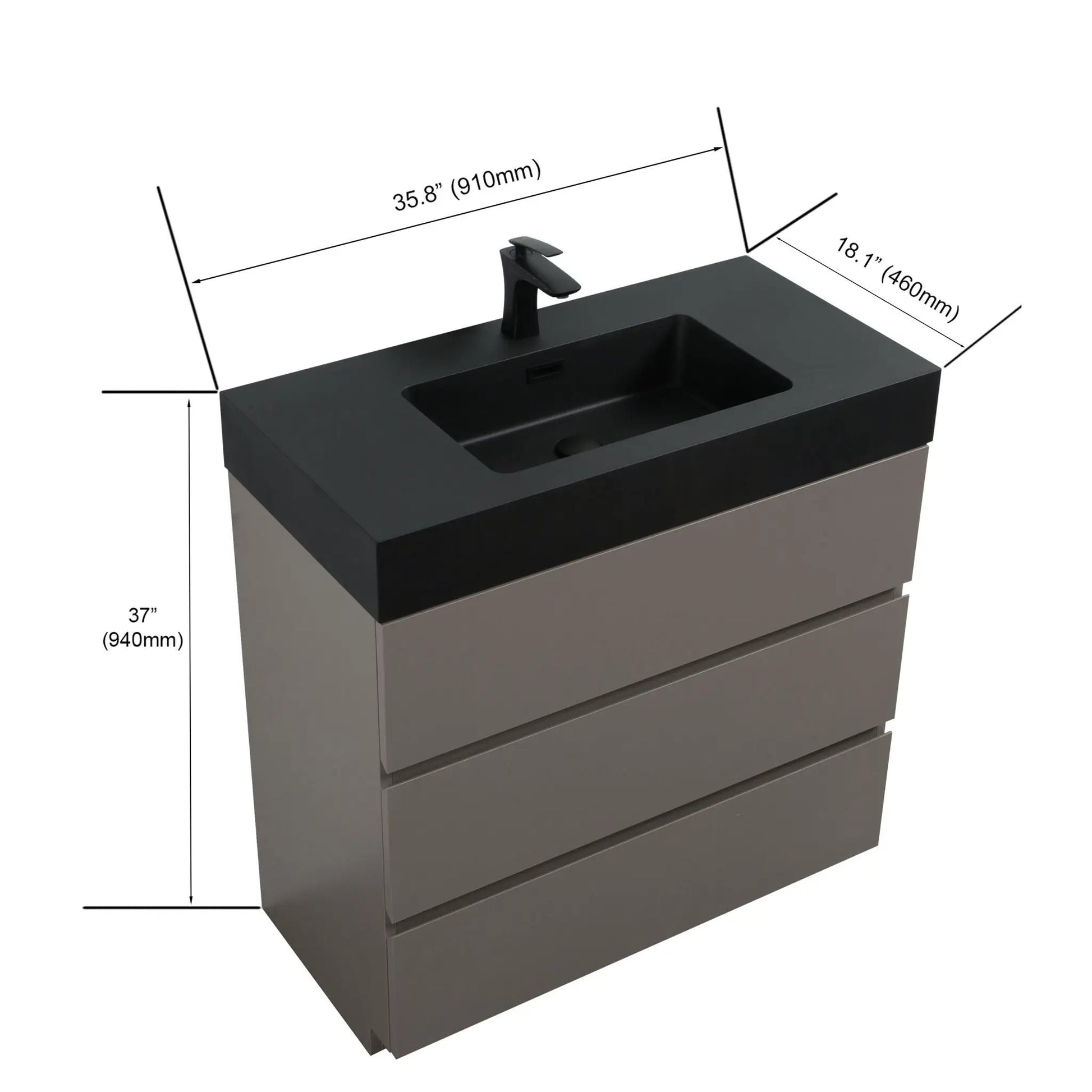 Alice bathroom vanity with sink, black matte countertop, storage drawers Unique Piece Furniture on Tampa Home & Garden Store