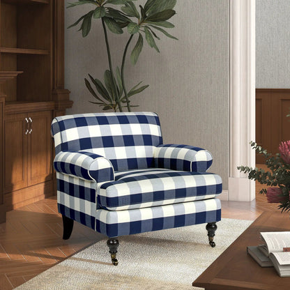 Alana Lawson Accent Arm Chair Casters blue plaid fabric Unique Piece Furniture on Tampa Home & Garden Store