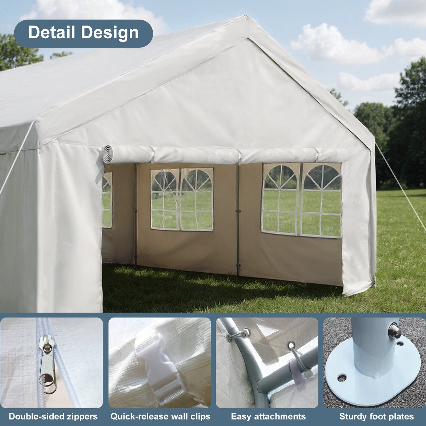 Carport canopy tent 10x20 by HouseOfZazla in white with removable sidewalls on Tampa Home & Garden Store